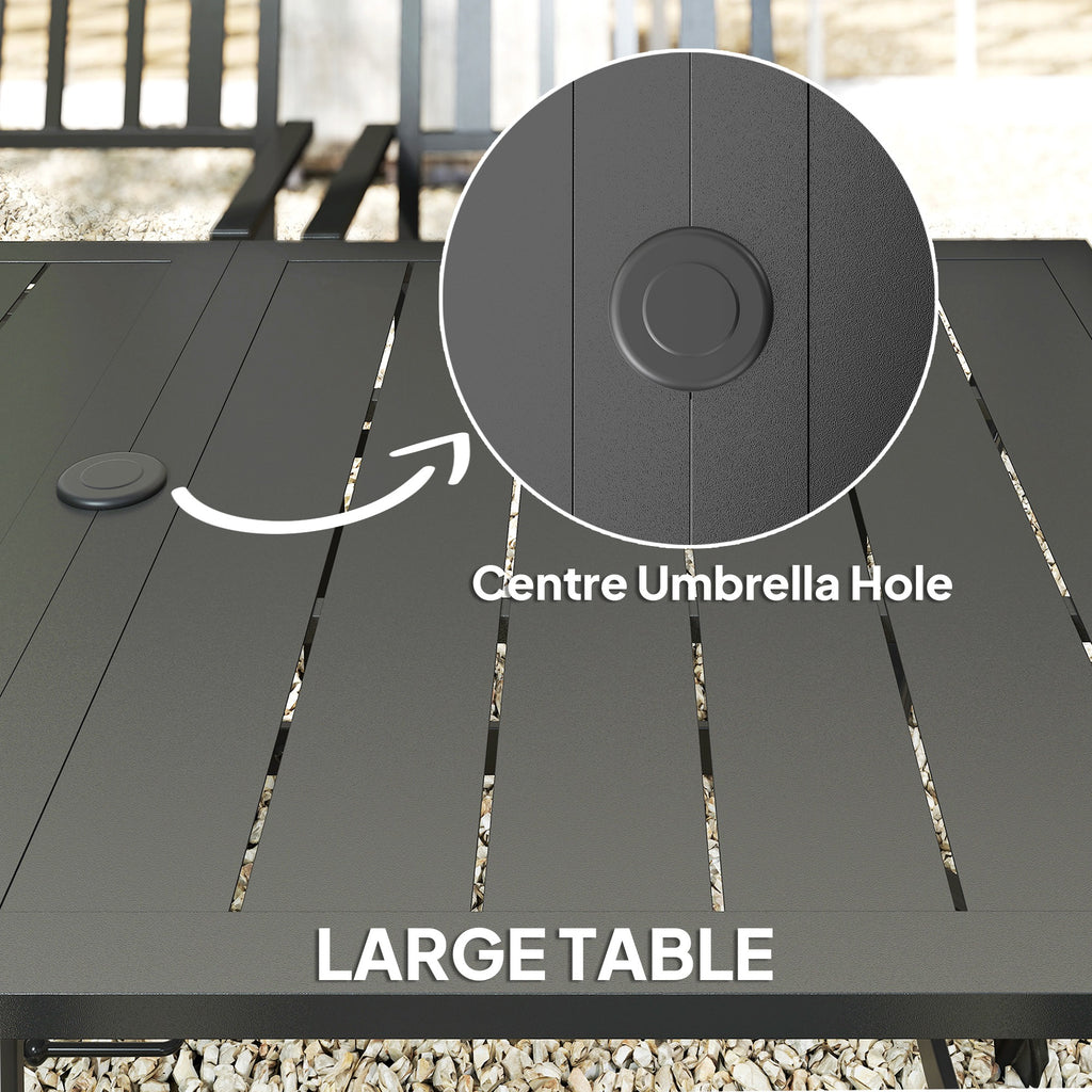 Outsunny 7 Pieces Garden Table and Chairs 6 Seater Outdoor Table and Chairs with Umbrella Hole, for Poolside, Garden, Black