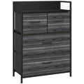 HOMCOM Rustic Chest of Four Fabric Drawers - Black