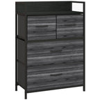 HOMCOM Rustic Chest of Four Fabric Drawers - Black