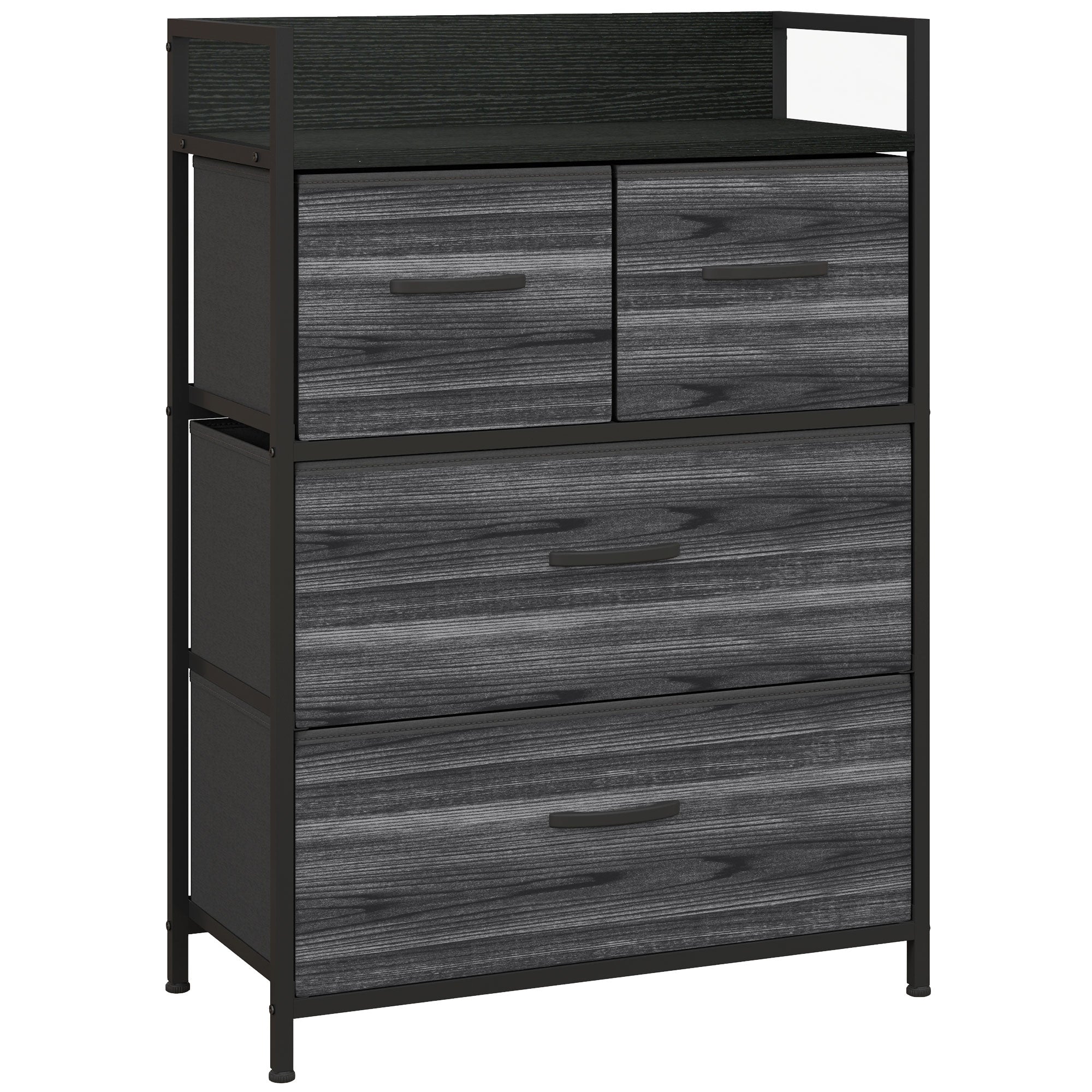 HOMCOM Rustic Chest of Four Fabric Drawers - Black