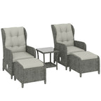 Outsunny Rattan Reclining Garden Chair Set of 2 with Footstool and Cushion for Balcony, Cream