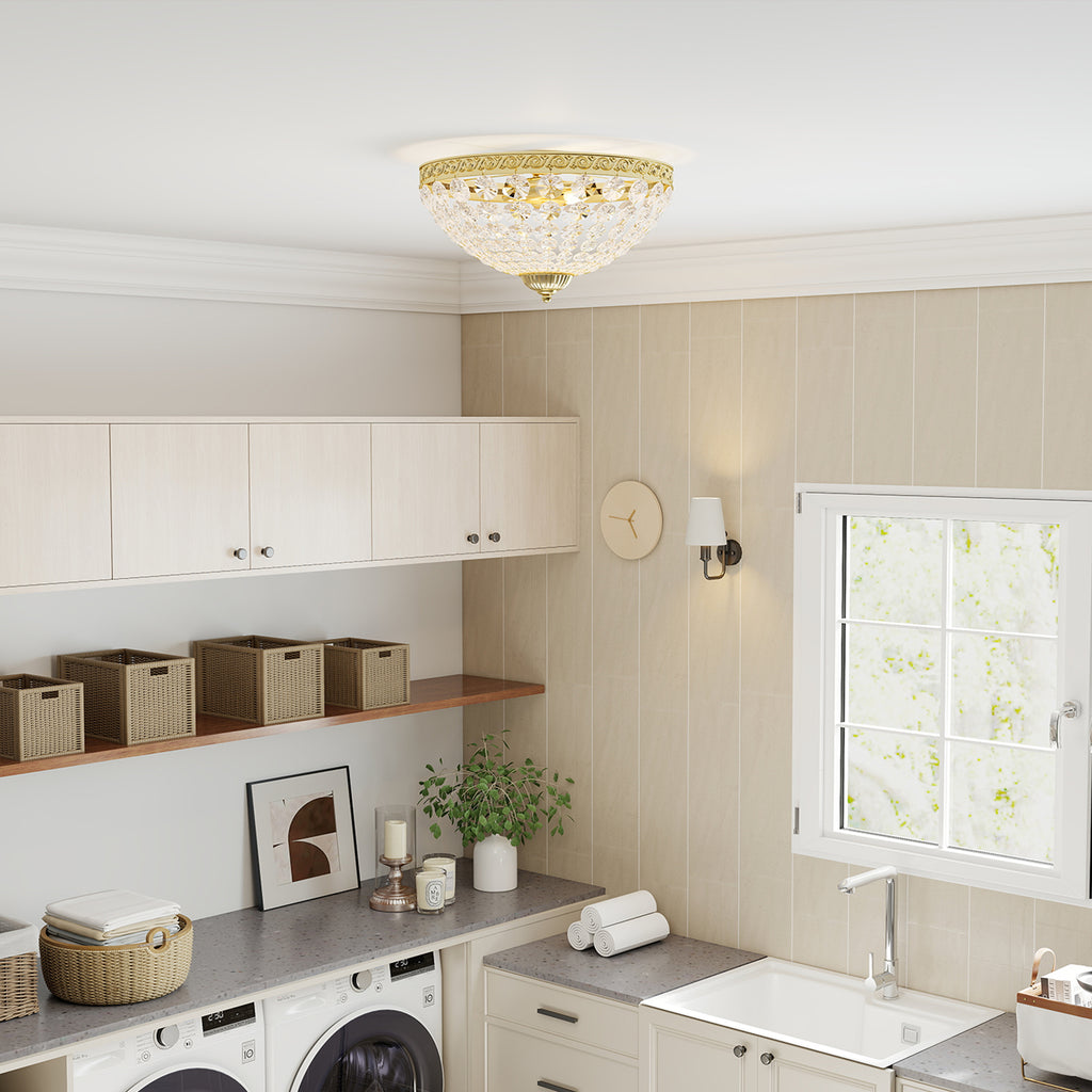 Crystal Chandelier Ceiling Light with 168 Octagonal Beads, Vintage 2-Light Flush Mount Ceiling Light for Living Room, Bedroom, Hallway, Dining Room, Gold Tone