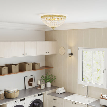 Crystal Chandelier Ceiling Light with 168 Octagonal Beads, Vintage 2-Light Flush Mount Ceiling Light for Living Room, Bedroom, Hallway, Dining Room, Gold Tone