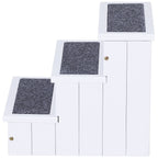 PawHut Dog Steps for Bed Sofa, 3 Step Wooden Dog Stairs for Sofa, Pet Stairs with Storage for Small Cats and Puppy, White