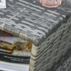 Outsunny Outdoor Patio Rattan Wicker Coffee Table Bistro Side Table w/ Umbrella Hole and Storage Space, Grey