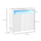 HOMCOM 2-Door Sideboard with LED Light, High Gloss Lighted Storage Cabinet with Shelves and Open Compartment, Modern Kitchen Sideboard for Dining Room, Living Room, 107 x 35 x 97cm, White