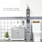 HOMCOM Tall Bathroom Cabinet, Freestanding Slim Bathroom Storage Cabinet with 2-Tier Open Shelf and 2 Drawers for Small Space, Narrow Cupboard Storage Unit, Grey