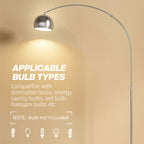 Arc Floor Lamp for Living Room, Modern Adjustable Standing Lamp with Faux Black Marble Base Silver Tone