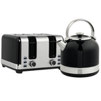 Polished Stainless Steel Kettle and Toaster Set - Black