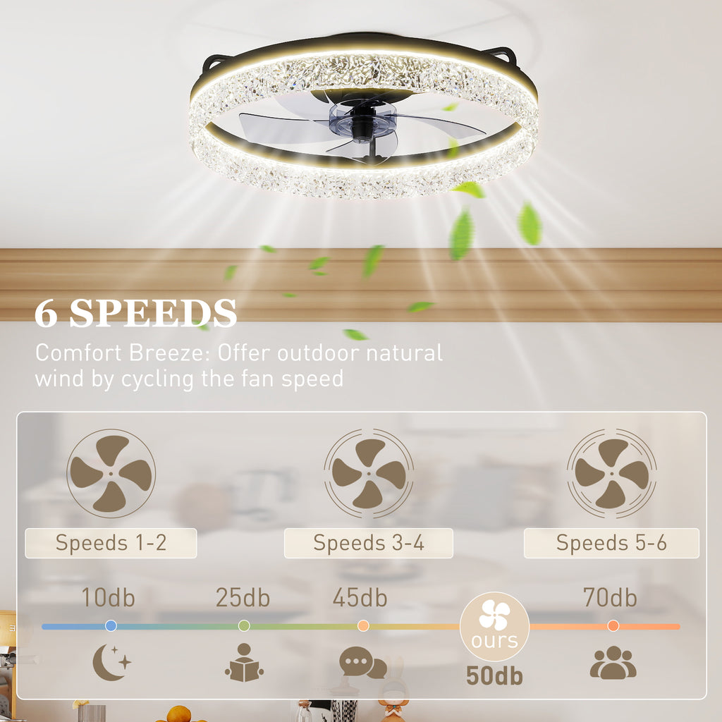 Ceiling Fan with Lights, Dimmable LED Mount Ceiling Fan Light with Remote App Control for Bedroom, Black