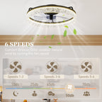 Ceiling Fan with Lights, Dimmable LED Mount Ceiling Fan Light with Remote App Control for Bedroom, Black
