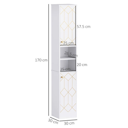 Tall Bathroom Storage Cabinet with Doors, Slim Bathroom Storage Unit with Adjustable Shelves, Freestanding Bathroom Storage Unit, White