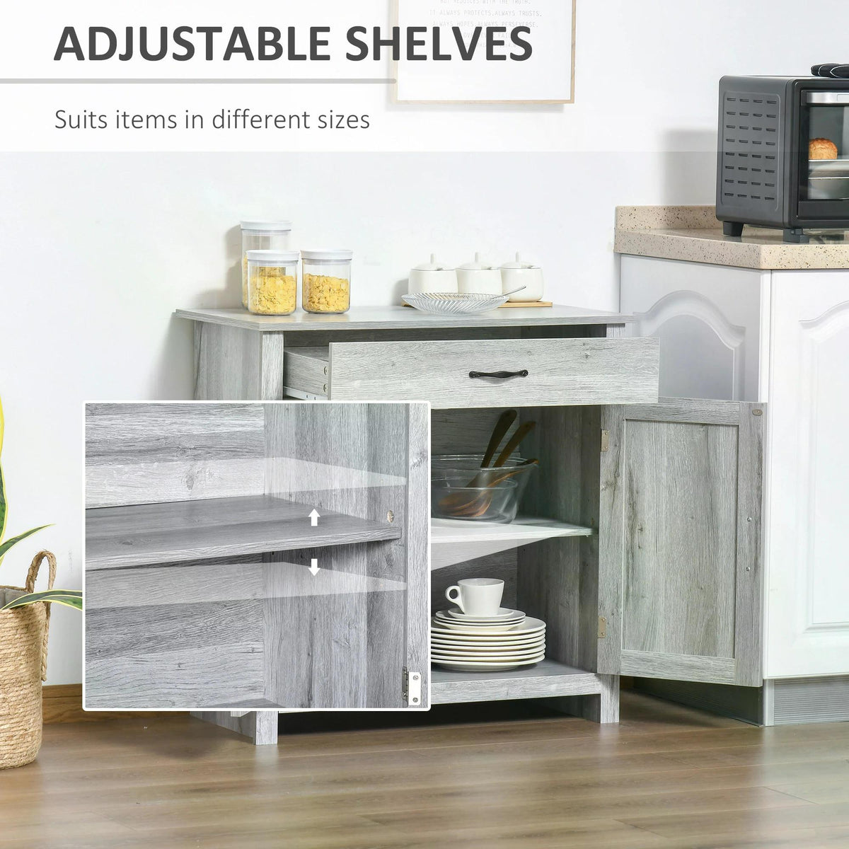 Farmhouse Barn Door Sideboard Storage Cabinet Coffee Bar for LIVING Room – Grey Grain