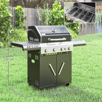 Outsunny 4+1 Burner Gas BBQ Grill with Clear View Lid, Portable Gas Barbecue Grill with Built-in Thermometer, Side Table, Cabinet, Wheels, Grease Tray for Garden Party Outdoor Cooking, Black