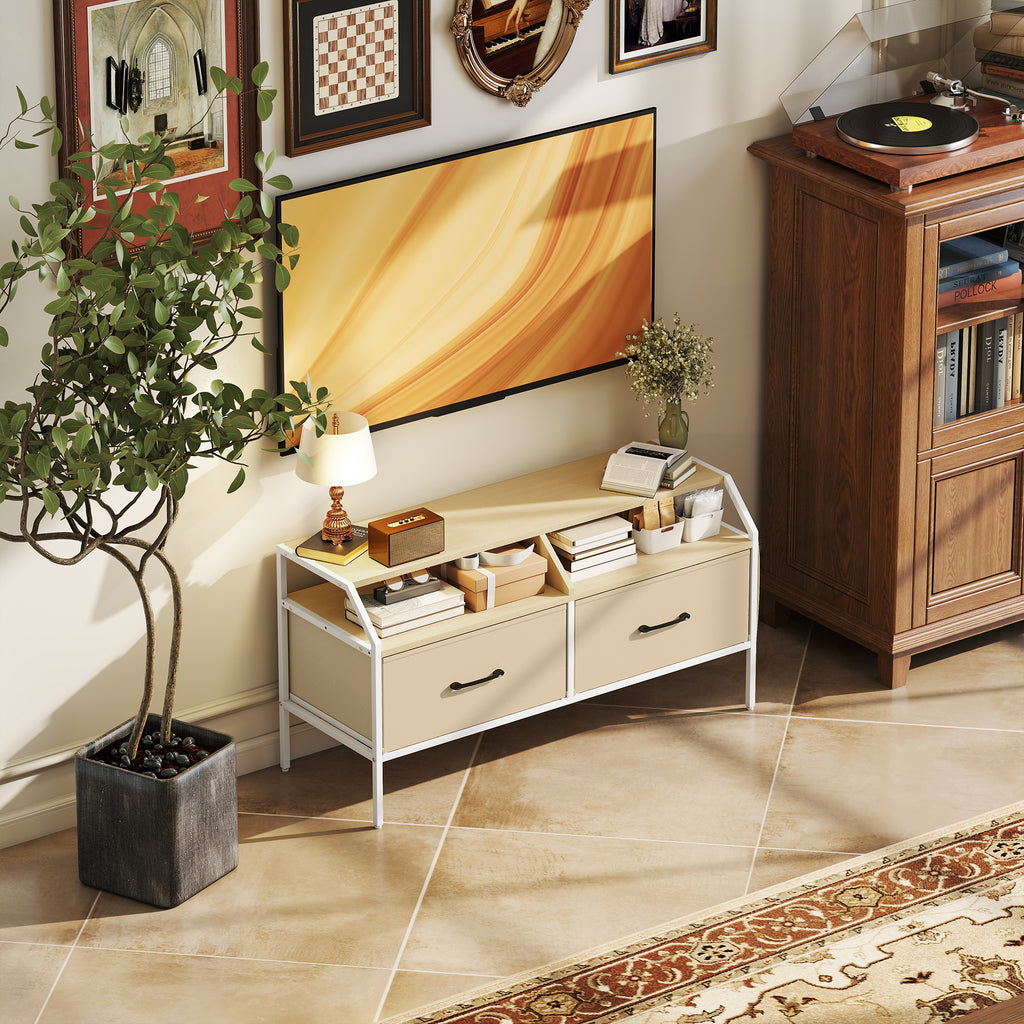 Industrial-Style TV Stand Cabinet - Natural Wood Finish