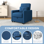 HOMCOM Linen-Look Single Chair Bed with Thick Padding - Blue