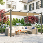Outsunny 3 x 4m Aluminium Pergola, with Retractable Roof - Khaki