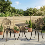 Outsunny 3 Piece Cast Aluminium Garden Bistro Set for 2 with Parasol Hole, Outdoor Coffee Table Set, Two Armless Chairs and Round Coffee Table for Balcony, Patio, Bronze