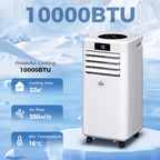 10000 BTU Air Conditioning Unit, 3-in-1 Portable Air Conditioner, Dehumidifier, Cooling Fan with Remote Control, Digital Display, 2 Speeds, 24H Timer, Window Venting Kit, 22m²