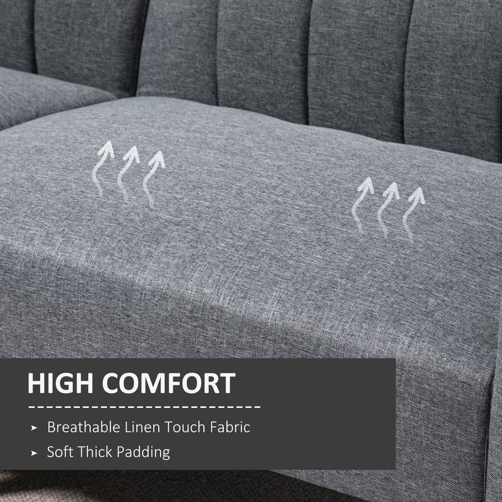 HOMCOM 3 Seater Sofa Bed, Convertible Linen Fabric Sofa Couch, Click Clack Sofabed with Adjustable Split Backrest for Living Room, Bedroom, Guest Room, Grey
