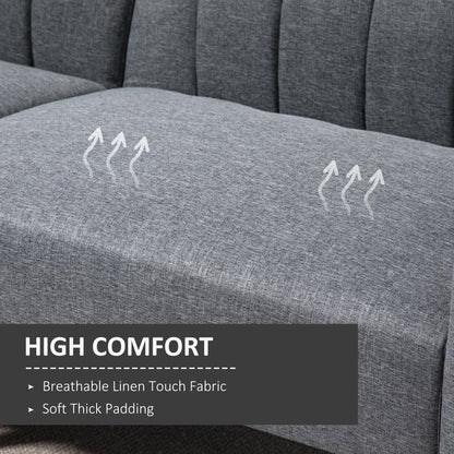 3 Seater Sofa Bed, Convertible Linen Fabric Sofa Couch, Click Clack Sofabed with Adjustable Split Backrest for Living Room, Bedroom, Guest Room, Grey