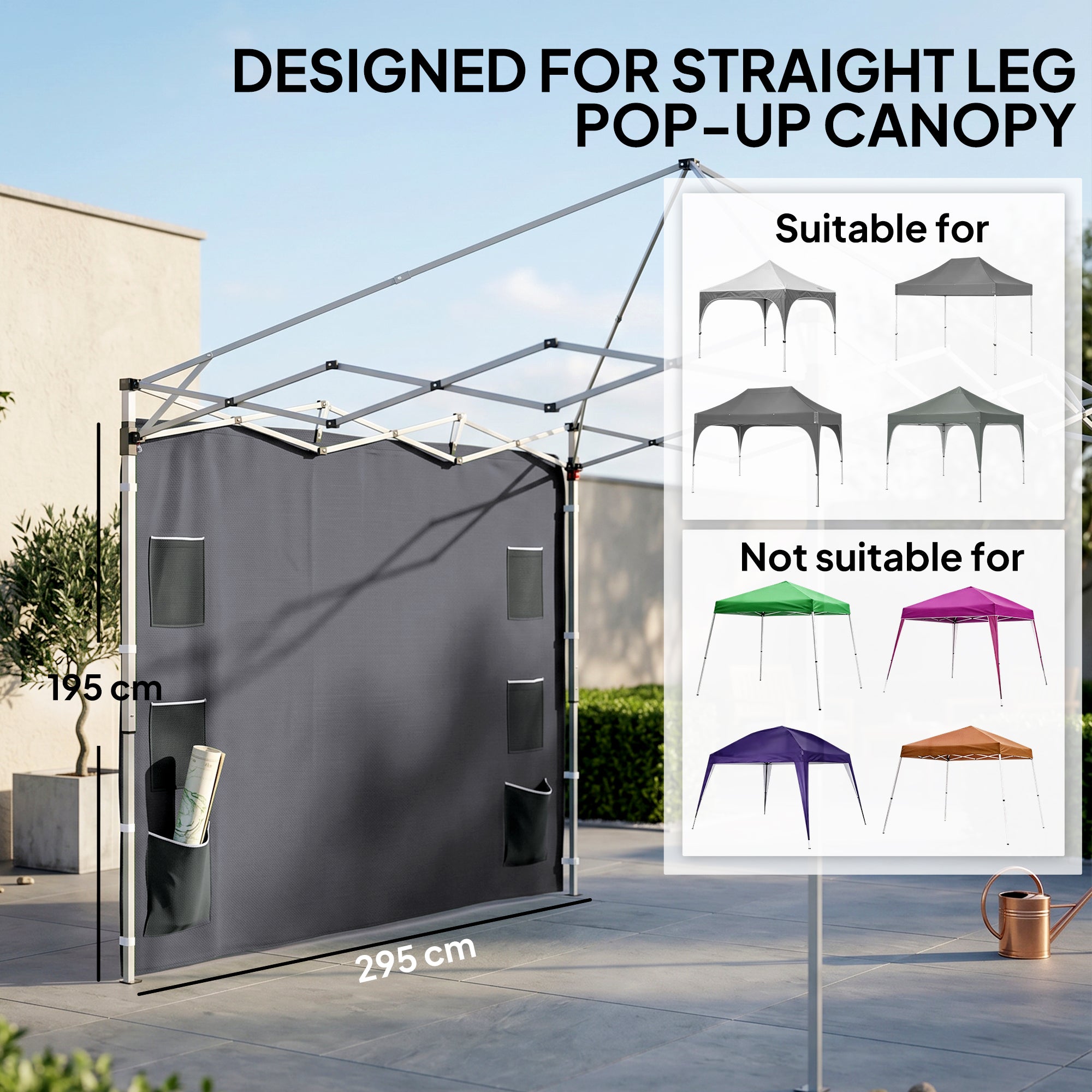 Outsunny 195 x 295cm Replacement Gazebo Sidewall - Grey
