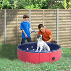 PawHut Foldable Dog Pool for Puppies and Ducks, Thickened PVC Dog Paddling Pool Bath Tub Hard Board, Anti-Slip Bottom and Drainage Hole, 80 x 20cm, Red and Blue