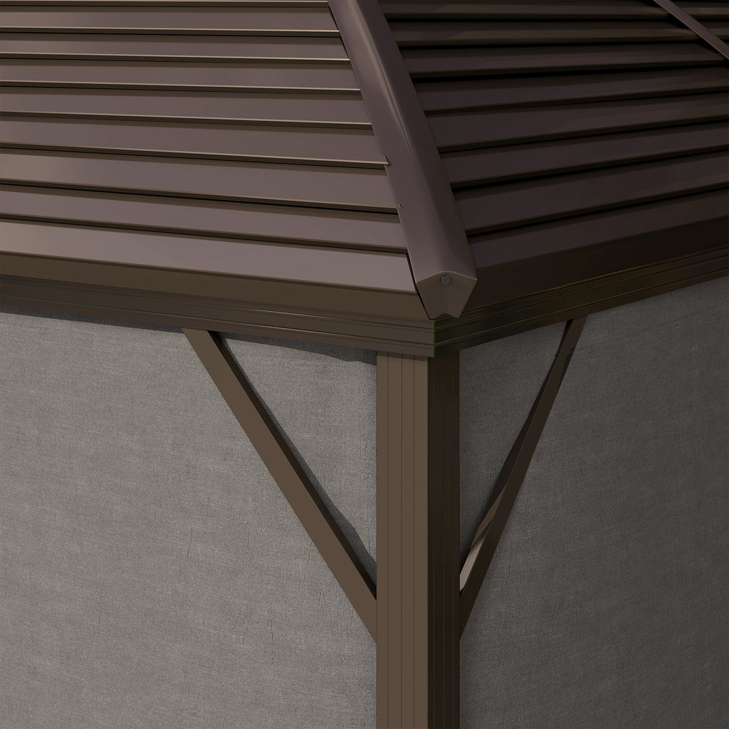 Outsunny 3 x 4m Hardtop Gazebo Canopy with Metal Roof, Aluminium Gazebo Permanent Pavilion with Netting and Curtains, Dark Grey