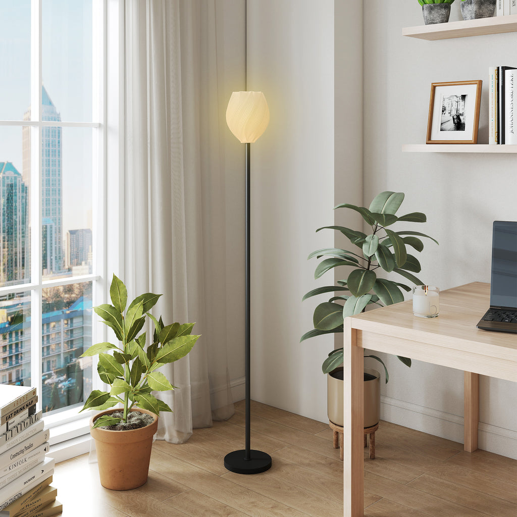 Flower Floor Lamp for Living Room, 3D Printed Modern Standing Lamp with Rose Shade & Foot Switch, Minimalist Tall Pole Lampshade for Bedroom, Office, E27 Holder without Bulb (25W Max), White