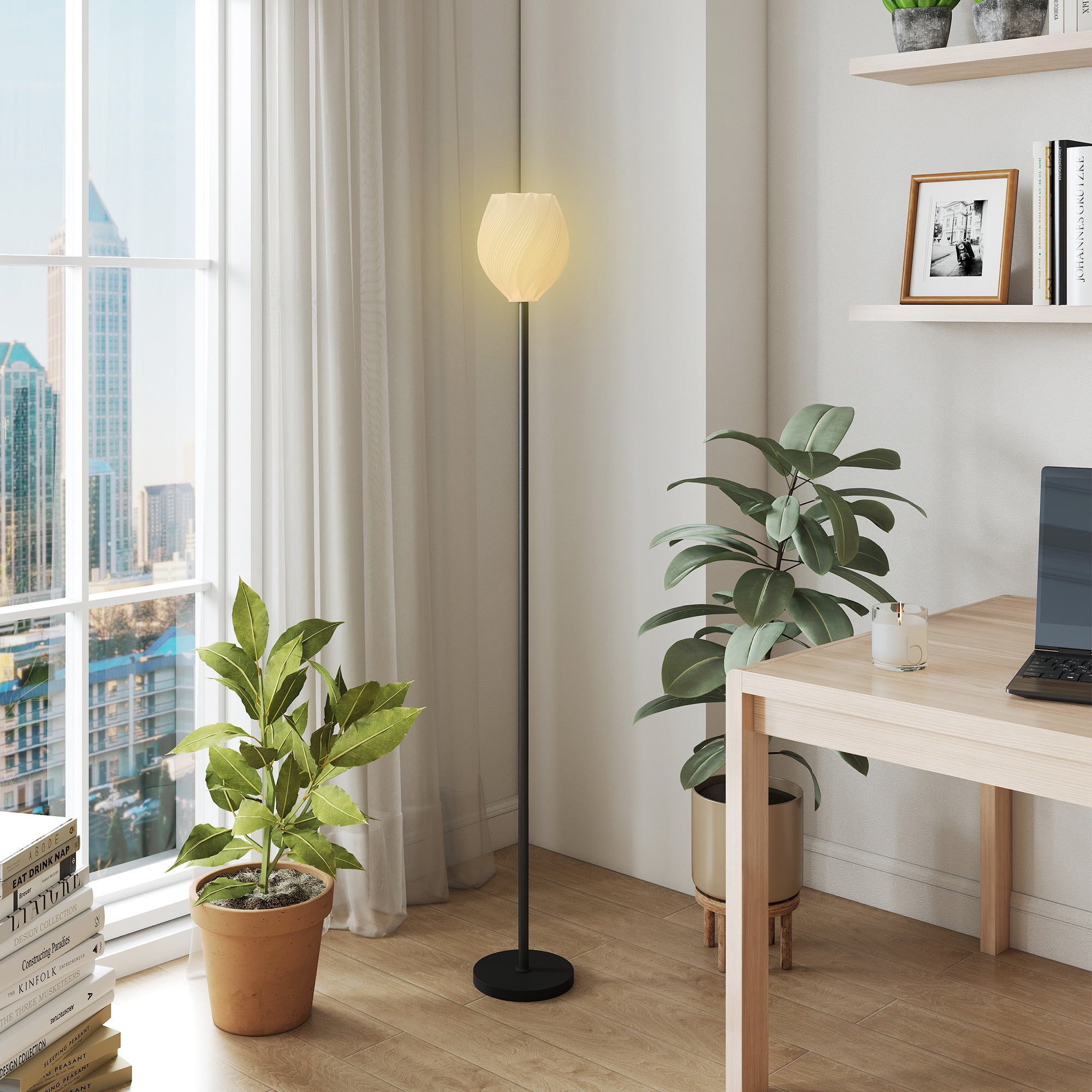 Flower Floor Lamp for Living Room, 3D Printed Modern Standing Lamp with Rose Shade & Foot Switch, Minimalist Tall Pole Lampshade for Bedroom, Office, E27 Holder without Bulb (25W Max), White