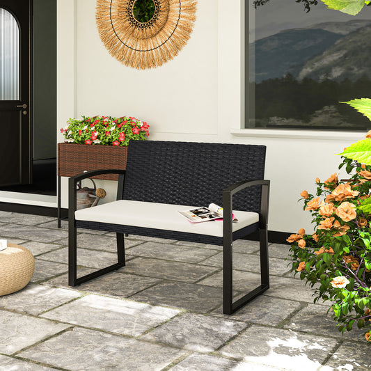 Outsunny Two-Seater Rattan Garden Bench - Beige