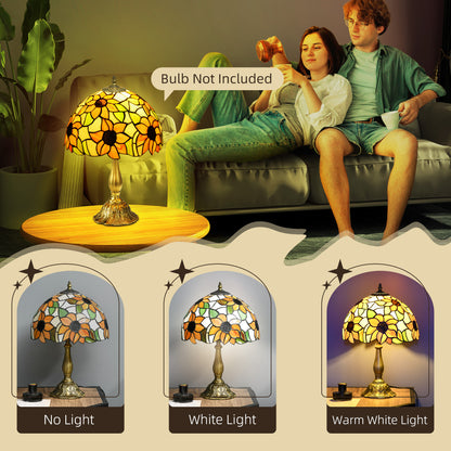 Tiffany Stained Glass Table Lamp, Handmade Antique Bedside Lamp for Bedroom, Living room, Home, Nightstand, Decorative Night Light, Orange Sunflower