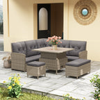 Outsunny 6 Pieces Outdoor PE Rattan Garden Furniture, Patio Wicker Sectional Conversation Corner Sofa with Soft Padded Cushion and Liftable Coffee Table, 123 x 55 x 84 cm, Light Grey