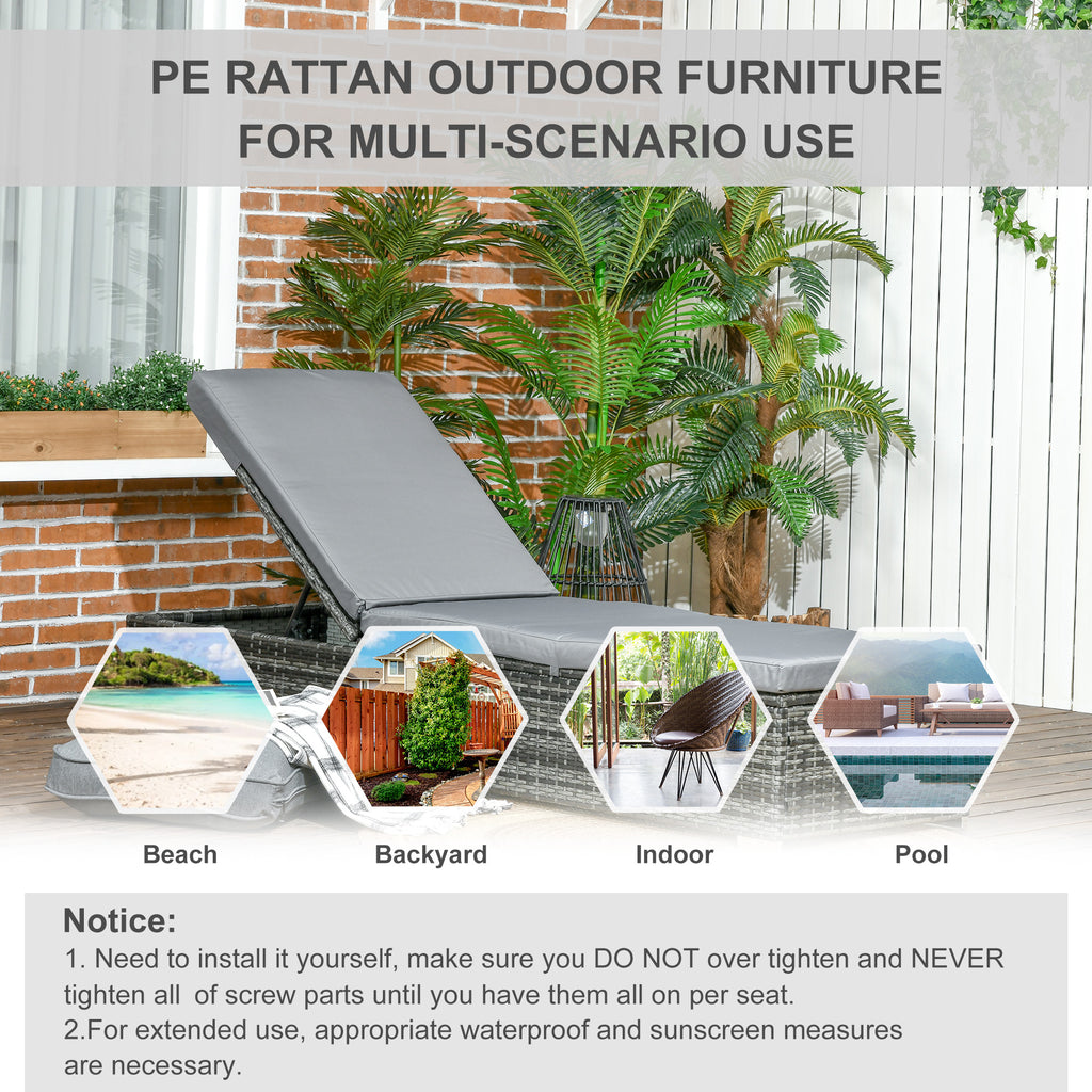 Outsunny PE Rattan Sun Lounger, Five-Position Adjustable Recliner Lounger Chair with Soft Padded Cushion for Patio, Mixed Grey