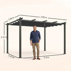 Outsunny 3 x 4m Aluminium Pergola, with Retractable Roof - Dark Grey