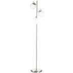 3-Light Tree Floor Lamps for Living Room, Modern Standing Lamp for Bedroom with Globe Lampshade, Steel Base, Bulb not Included, Silver Tone
