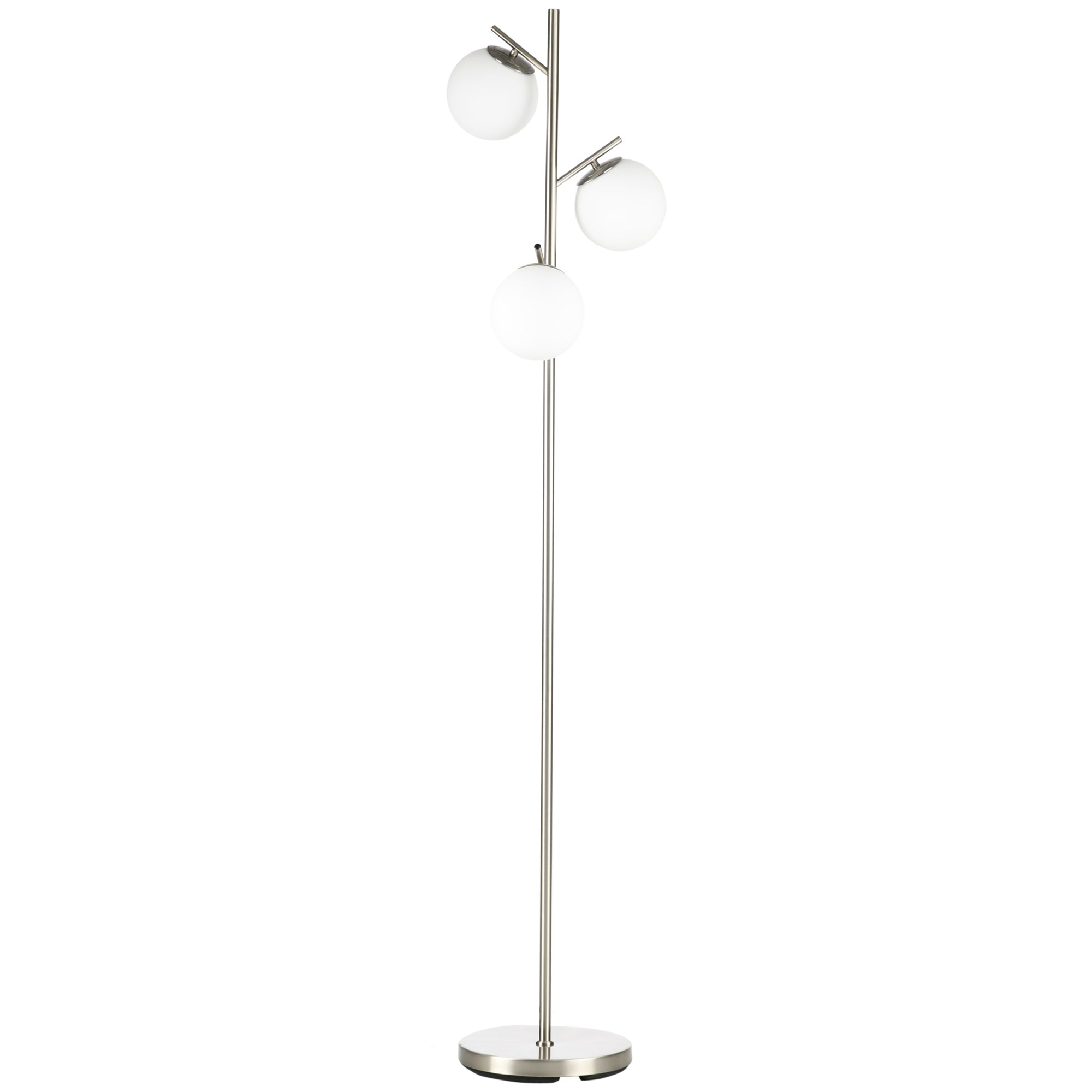 3-Light Tree Floor Lamps for Living Room, Modern Standing Lamp for Bedroom with Globe Lampshade, Steel Base, Bulb not Included, Silver Tone