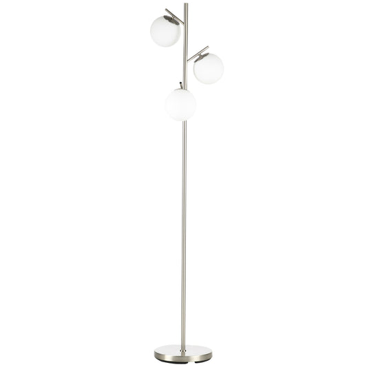 3-Light Tree Floor Lamps for Living Room, Modern Standing Lamp for Bedroom with Globe Lampshade, Steel Base, Bulb not Included, Silver Tone