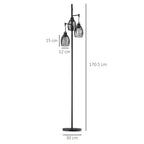 3-Light Floor Lamp, 170cm Industrial Dimmable Standing Lamp with Steel Wire Cage Lampshades for Living Room, Bedroom, Dining Room, Study, Bulb Not Included, Black