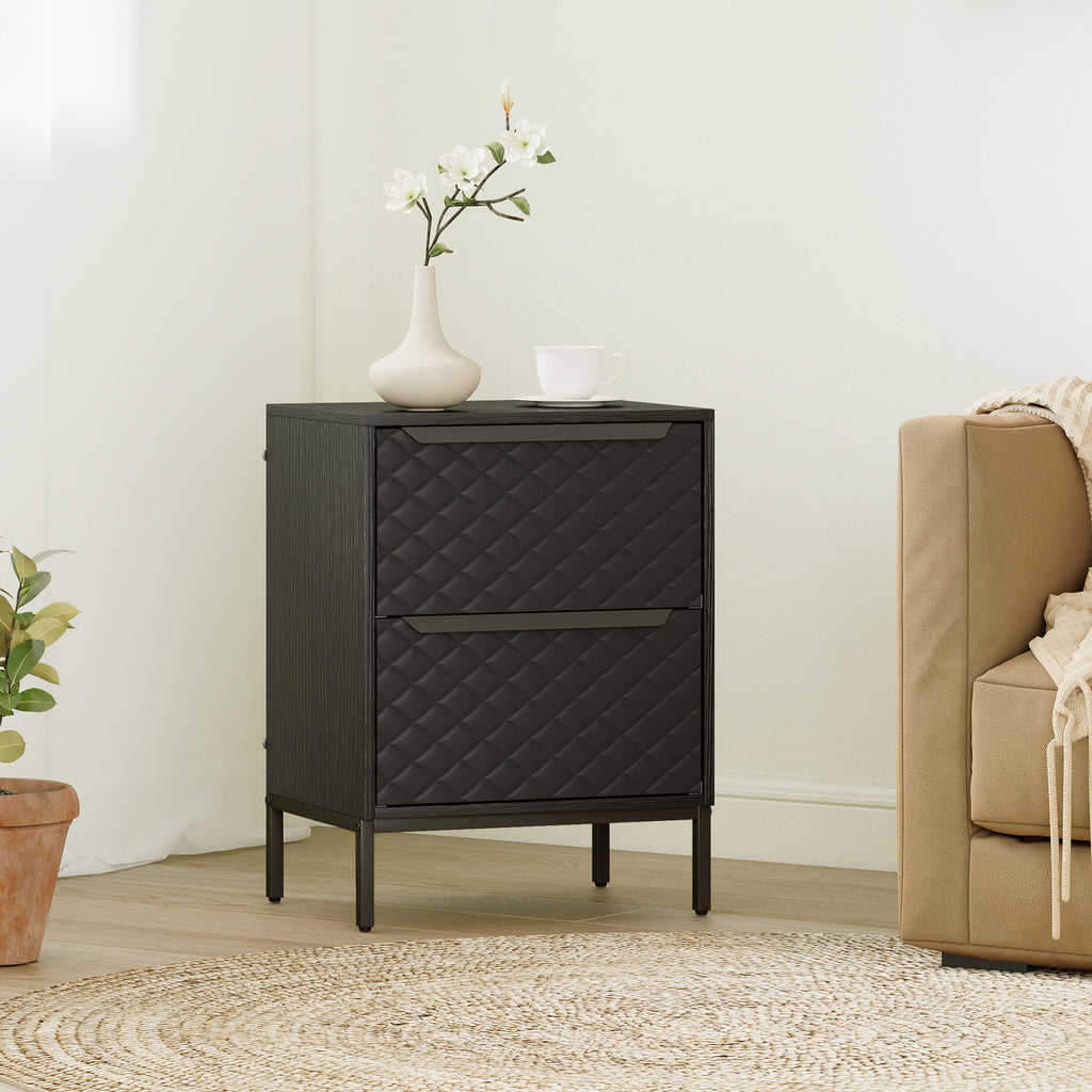 HOMCOM Chest of Drawers, Dresser with 2 Fabric Drawers and Aluminium Handles - Black