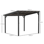 Outsunny 3 x 3 m Lean to Pergola with UPF 50+ Waterproof Polycarbonate Roof, Wall-Mounted or Free Standing Hardtop Roof Garden Metal Pergola Gazebo, Heavy Duty Outdoor Sun Shade, Dark Grey