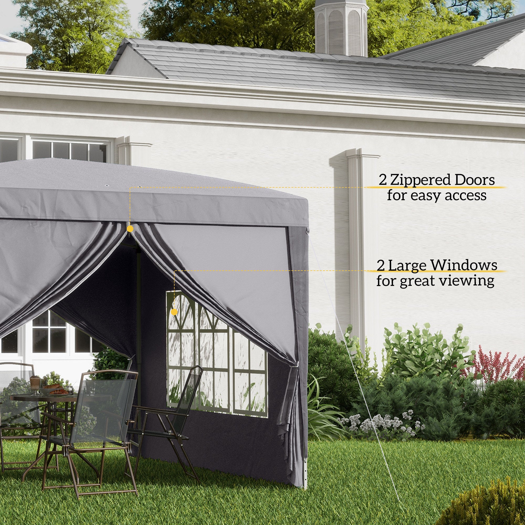 Outsunny 3 x 3 m Garden Pop Up Gazebo, Wedding Party Tent Marquee, Water Resistant Awning Canopy with Sidewalls, Windows, Carry Bag, Grey