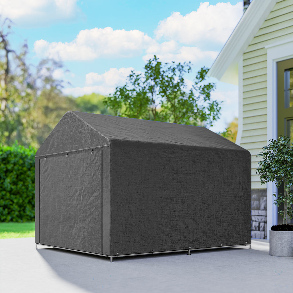 Outsunny 6.6 x 7.8ft Outdoor Garden Storage Shed, Waterproof Bike Tent with Roll-up Zipper Door, Galvanised Metal Frame, Portable Shed Shelter Carport for Motorcycle Garden Tools, Dark Grey