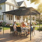 Outsunny 3 x 3 m Gazebo, Garden Gazebo with 2-Tier Roof, Metal Frame, Dark Grey
