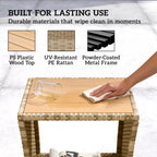 Outsunny Side Table 2-Tier Outdoor Coffee Table with Storage Shelf PS Wood Slat Top/Khaki