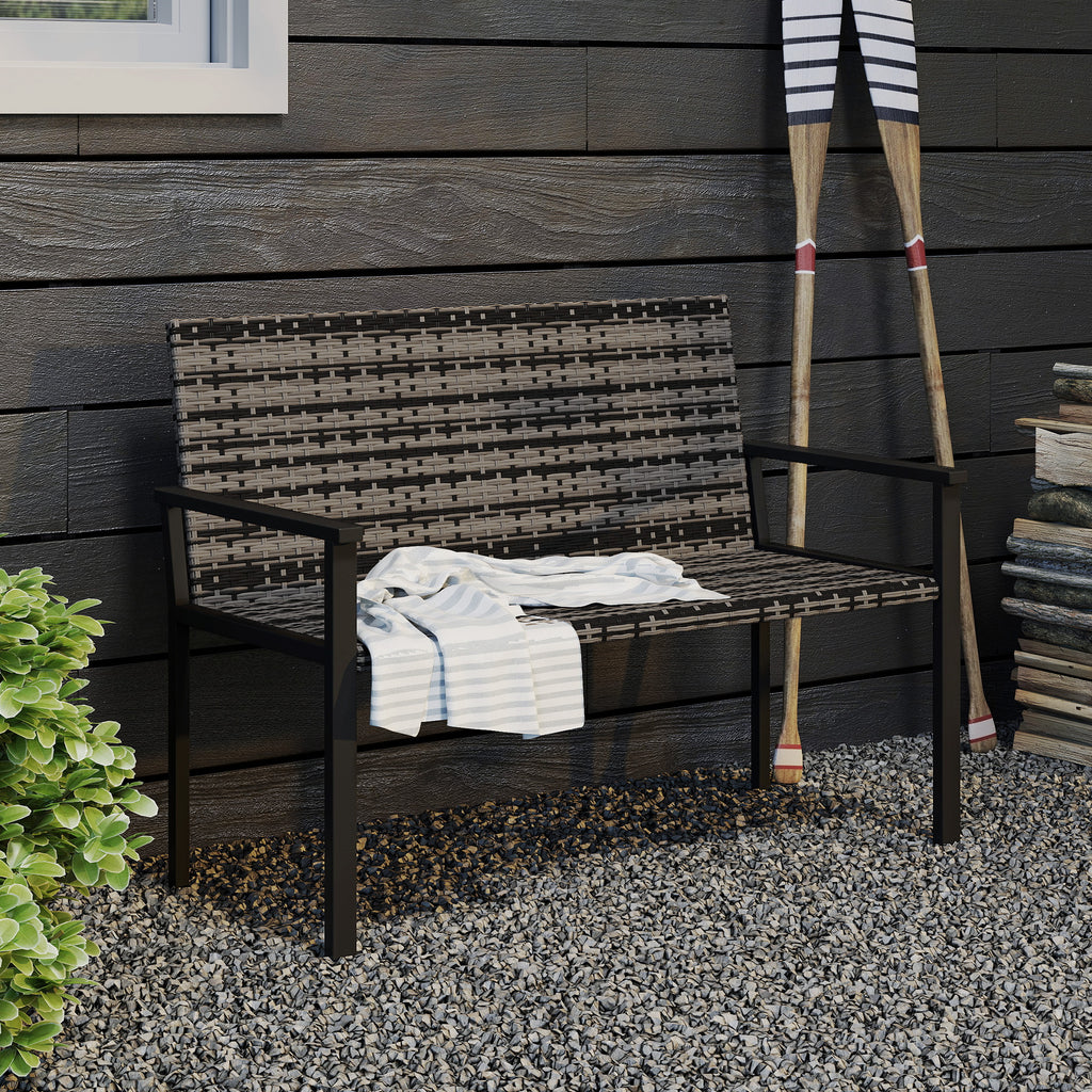 Outsunny Two-Seater Rattan Bench - Mixed Grey