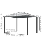 Outsunny 3 x 3.6(m) Hardtop Gazebo Canopy with Polycarbonate Roof and Aluminium Frame, Garden Pavilion, Brown