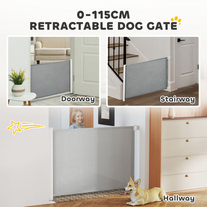 PawHut Retractable Pet Safety Gate, Folding Dog Barrier, Grey