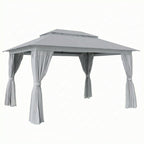 Outsunny 3 x 4 m Outdoor Garden Gazebo with Netting and Curtains, UPF50+ Patio Gazebo Permanent Pavilion Canopy, Dark Grey
