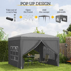 Outsunny 3 x 3 m Garden Pop Up Gazebo, Wedding Party Tent Marquee, Water Resistant Awning Canopy with Sidewalls, Windows, Carry Bag, Grey